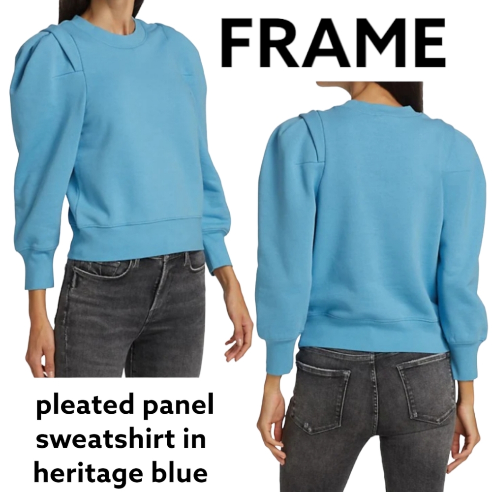 Frame Denim Heritage Blue Pleated-Panel Sweatshirt
